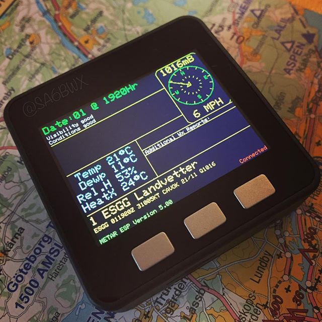 M5Stack decoding Metar weather data Code by G6EJD #m5stack #g6ejd #esp32 #esp8266 #arduino #electronics #hamradio #hamradiouk #sa6bwx #github #aviation #esgg #landvetterairport